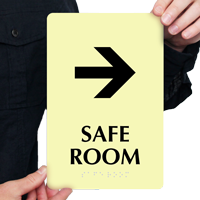 Safe Room Right Arrow Braille Sign