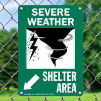 Severe Weather Shelter Area Down Left Arrow Sign