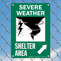 Severe Weather Shelter Area Upper Right Arrow Sign