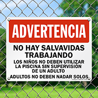 Spanish No Lifeguard, Dont Swim Alone Sign