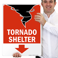 Tornado Shelter Sign with Down Arrow
