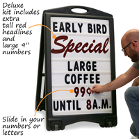 Slide in your numbers or letters – kit includes 8” tall headlines and numbers