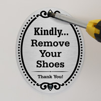Remove Your Shoes Thank You DiamondPlate Door Sign