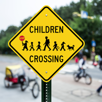 Children Crossing Holding Hand Held Stop Sign