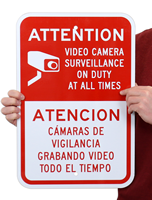 Bilingual Attention Video Camera Surveillance Sign