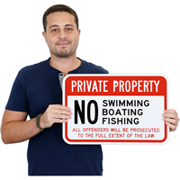 Private Property: No Swimming & No Fishing Sign