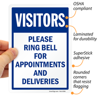 Visitors Please Ring Bell For Appointment Sign