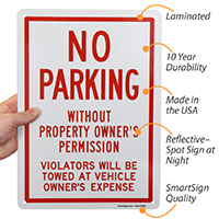 No Parking Without Property Owners Permission Sign