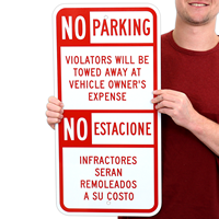 Bilingual No Parking Violators Towed Sign