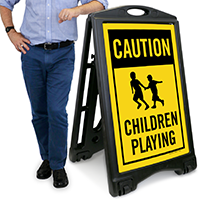 Caution Children Playing Portable Sidewalk Sign Kit