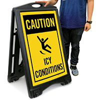 Caution Icy Conditions A-Frame Portable Sidewalk Sign Kit