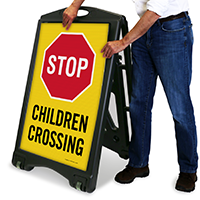 Stop For Children Crossing Sidewalk Sign