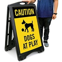 Caution Dogs At Play Sidewalk Sign