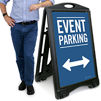 Event Parking With Bidirectional Arrow Sidewalk Sign