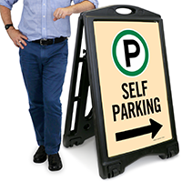 Self Parking With Directional Arrow Sidewalk Sign