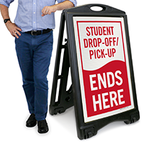 Student Drop-Off Pick-Up Ends Portable Sidewalk Sign