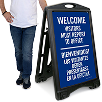 Bilingual Visitors Report To Office Sidewalk Sign
