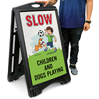 Children and Dogs Playing Sign
