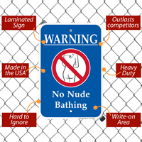 Warning No Nude Bathing Swimsuit Sign with Symbol