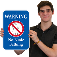 Warning No Nude Bathing Swimsuit Sign with Symbol