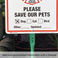 Alert Pets Inside Please Save Our Pets LawnBoss Sign