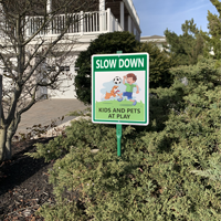 Slow Down Kids and Pets at Play LawnBoss Sign and Stake
