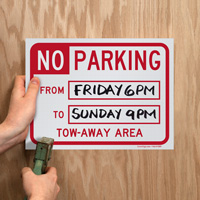 No Parking From To Tow-Away Area Sign