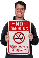 No Smoking Within 25 Feet Of Library Sign