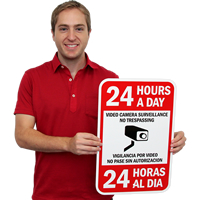 Bilingual 24 Hours Video Camera Surveillance Sign