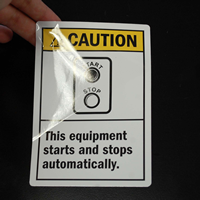 Caution: Equipment Starts Stops Automatically (Ansi) Label