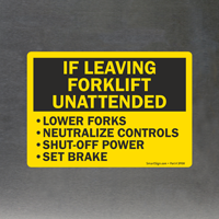 Forklift Unattended Instructions Label