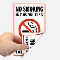 Bilingual No Smoking In This Building Double-Sided Label