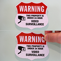 Warning 24 Hour Video Surveillance Shield Label Set