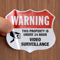 Warning 24 Hour Video Surveillance Shield Label Set