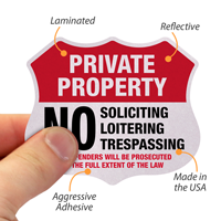 No Soliciting Loitering Trespassing Shield Label Set