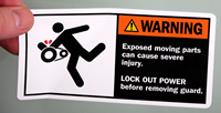 Exposed Moving Parts Can Cause Severe Injury Label