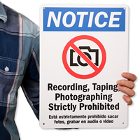 Recording, Taping, Photographing Strictly Prohibited Sign (with Graphic)