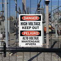 Danger High Voltage Keep Out Sign Bilingual