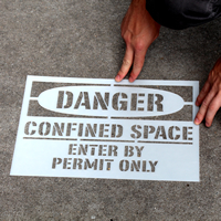 Danger Confined Space Enter by Permit Floor Stencil