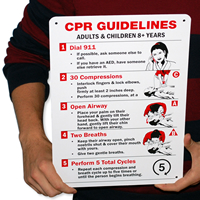 CPR Guidelines Adults Children 8+ Years Sign