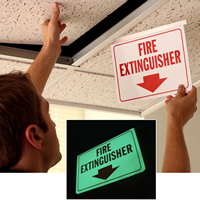 Fire Extinguisher Glow Z-Sign for Ceiling