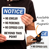 No Jewelry/Piercings Beyond This Point Sign