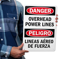 Overhead Power Lines Bilingual Sign