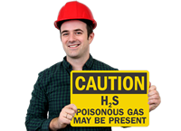 Caution H2S Poisonous Gas Present Sign