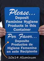 Bilingual Please Deposit Feminine Hygiene Products Sign