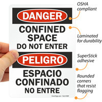 Danger Peligro Confined Space Bilingual Sign