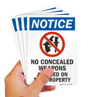 Notice No Concealed Weapons Allowed Sign