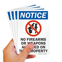Notice No Firearms Or Weapons Allowed Sign