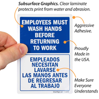 Employees Wash Hands Before Returning Bilingual Sign