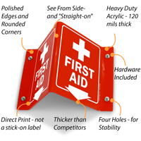 First Aid Red Projecting Sign With Down Arrow